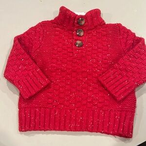 Cat and Jack Red Knit Turtleneck Sweater Size 12 Months Fleece Collar. EUC